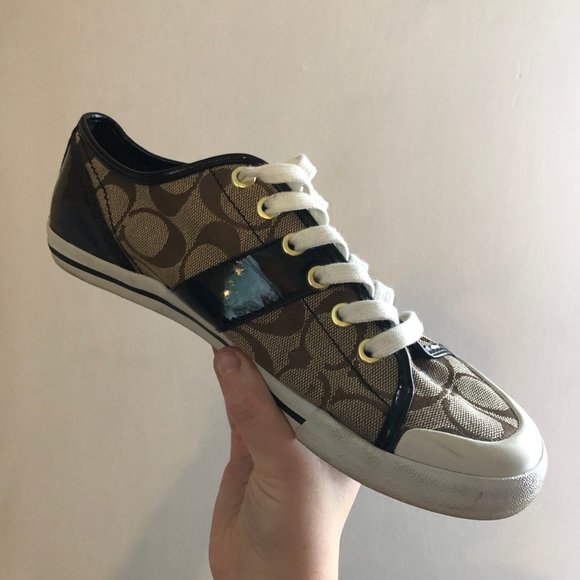 COACH SNEAKERS GOLD BROWN WHITE SHOES VINTAGE - Picture 3 of 6